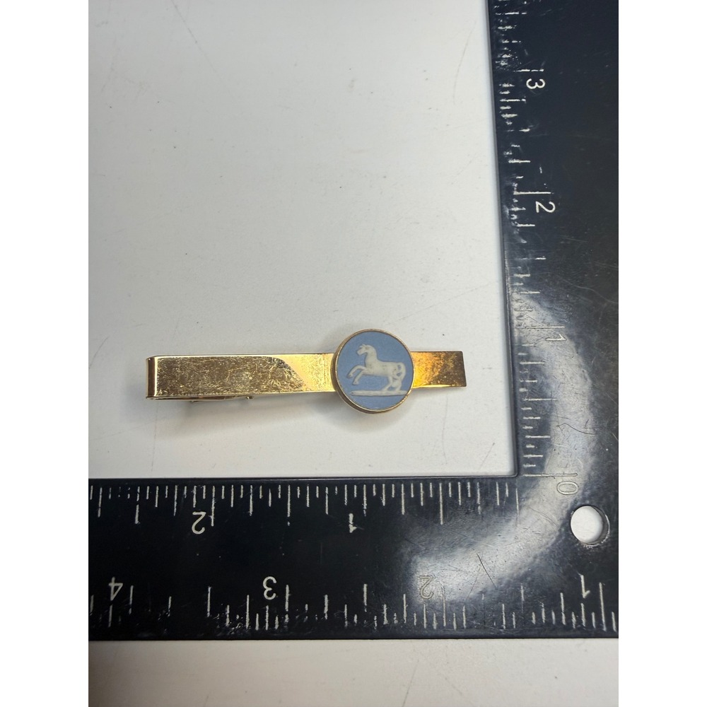 Wedgwood Tie Clip Gold Tone Blue Jasperware Horse Cameo England PAT 2164082
